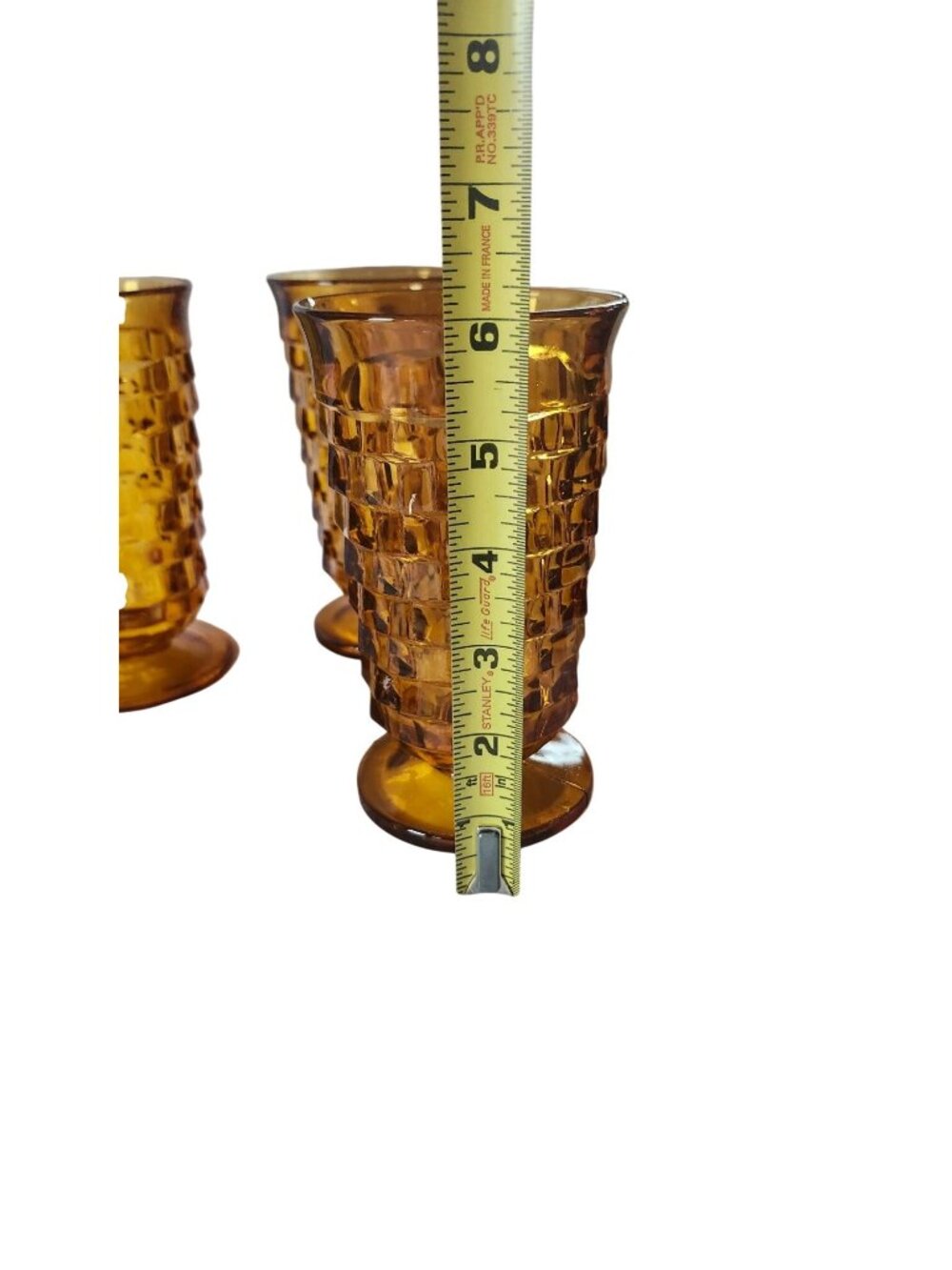 Set Of 4 Vintage Colony Whitehall Amber Glass Footed Iced Tea Tumblers - Picture 8 of 10